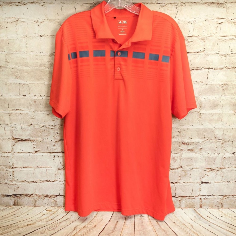 Adidas Golf Puremotion Sport Short Sleeve Orange Polo Shirt W/Block Design